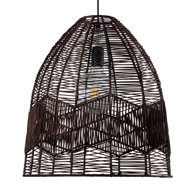 GloboStar® ALOHA 01752 Boho Κρεμαστό Φωτιστικό Καμπάνα Μονόφωτο 1 x E27 IP20 Καφέ Σχοινί - Μ43 x Π43 x Y46cm