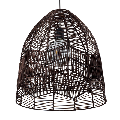 GloboStar® ALOHA 01752 Boho Κρεμαστό Φωτιστικό Καμπάνα Μονόφωτο 1 x E27 IP20 Καφέ Σχοινί - Μ43 x Π43 x Y46cm