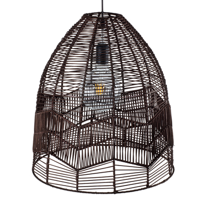 GloboStar® ALOHA 01752 Boho Κρεμαστό Φωτιστικό Καμπάνα Μονόφωτο 1 x E27 IP20 Καφέ Σχοινί - Μ43 x Π43 x Y46cm