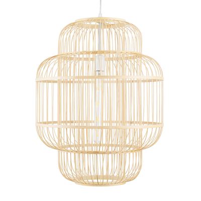 GloboStar® HIBISCUS 01763 Boho Κρεμαστό Φωτιστικό Πλέγμα Μονόφωτο 1 x E27 IP20 Μπεζ Ξύλο - Μ48 x Π48 x Y60cm