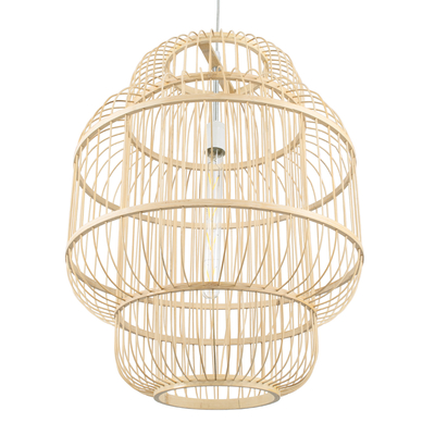 GloboStar® HIBISCUS 01763 Boho Κρεμαστό Φωτιστικό Πλέγμα Μονόφωτο 1 x E27 IP20 Μπεζ Ξύλο - Μ48 x Π48 x Y60cm