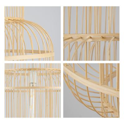 GloboStar® HIBISCUS 01763 Boho Κρεμαστό Φωτιστικό Πλέγμα Μονόφωτο 1 x E27 IP20 Μπεζ Ξύλο - Μ48 x Π48 x Y60cm