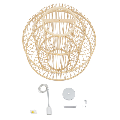 GloboStar® HIBISCUS 01763 Boho Κρεμαστό Φωτιστικό Πλέγμα Μονόφωτο 1 x E27 IP20 Μπεζ Ξύλο - Μ48 x Π48 x Y60cm