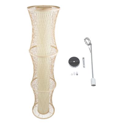 GloboStar® HIBISCUS 01783 Boho Κρεμαστό Φωτιστικό Πλέγμα Μονόφωτο 1 x E27 IP20 Μπεζ Ξύλο - Μ35 x Π35 x Υ150cm