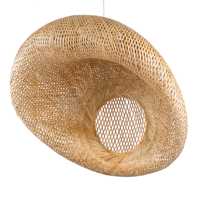 GloboStar® CARIBBEAN 01784 Μοντέρνο Κρεμαστό Φωτιστικό Πλέγμα Μονόφωτο 1 x E27 IP20 Μπεζ Ξύλο - Μ80 x Π80 x Υ35cm