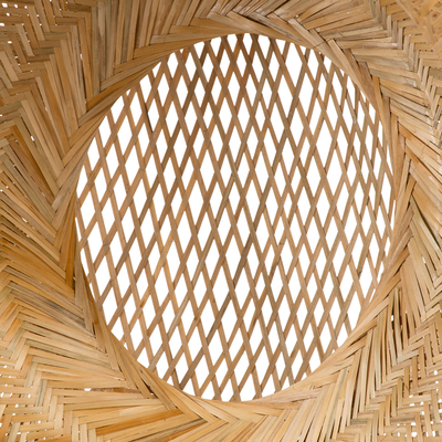 GloboStar® CARIBBEAN 01784 Μοντέρνο Κρεμαστό Φωτιστικό Πλέγμα Μονόφωτο 1 x E27 IP20 Μπεζ Ξύλο - Μ80 x Π80 x Υ35cm