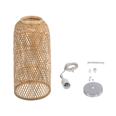 GloboStar® CALERO 01710 Boho Μοντέρνο Κρεμαστό Πλέγμα Μονόφωτο 1 x E27 IP20 Μπεζ Ξύλο - Μ25 x Π25 x Υ50cm