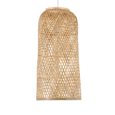 GloboStar® CALERO 01710 Boho Μοντέρνο Κρεμαστό Πλέγμα Μονόφωτο 1 x E27 IP20 Μπεζ Ξύλο - Μ25 x Π25 x Υ50cm