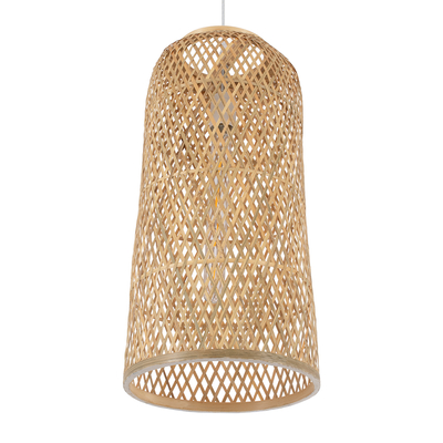 GloboStar® CALERO 01710 Boho Μοντέρνο Κρεμαστό Πλέγμα Μονόφωτο 1 x E27 IP20 Μπεζ Ξύλο - Μ25 x Π25 x Υ50cm