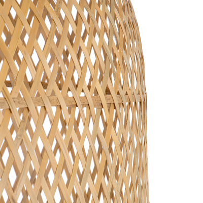 GloboStar® CALERO 01710 Boho Μοντέρνο Κρεμαστό Πλέγμα Μονόφωτο 1 x E27 IP20 Μπεζ Ξύλο - Μ25 x Π25 x Υ50cm