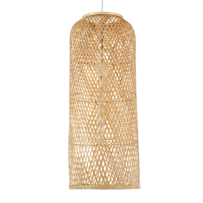 GloboStar® CALERO 01711 Boho Κρεμαστό Φωτιστικό Πλέγμα Μονόφωτο 1 x E27 IP20 Μπεζ Ξύλο - Μ30 x Π30 x Υ70cm