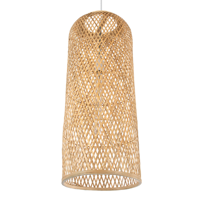 GloboStar® CALERO 01711 Boho Κρεμαστό Φωτιστικό Πλέγμα Μονόφωτο 1 x E27 IP20 Μπεζ Ξύλο - Μ30 x Π30 x Υ70cm