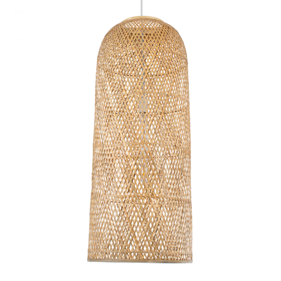 GloboStar® CALERO 01712 Boho Κρεμαστό Φωτιστικό Πλέγμα Μονόφωτο 1 x E27 IP20 Μπεζ Ξύλο - Μ40 x Π40 x Υ90cm