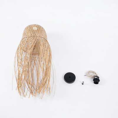 GloboStar® MANILA 01713 Boho Κρεμαστό Φωτιστικό Πλέγμα Μονόφωτο 1 x E27 IP20 Μπεζ Ξύλο - Μ25 x Π25 x Υ60cm