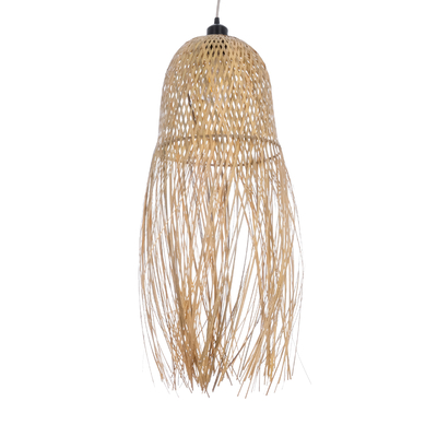 GloboStar® MANILA 01713 Boho Κρεμαστό Φωτιστικό Πλέγμα Μονόφωτο 1 x E27 IP20 Μπεζ Ξύλο - Μ25 x Π25 x Υ60cm