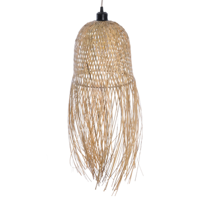 GloboStar® MANILA 01713 Boho Κρεμαστό Φωτιστικό Πλέγμα Μονόφωτο 1 x E27 IP20 Μπεζ Ξύλο - Μ25 x Π25 x Υ60cm