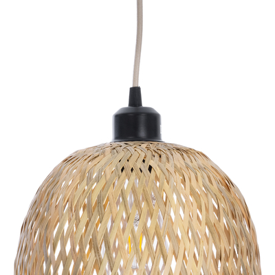 GloboStar® MANILA 01713 Boho Κρεμαστό Φωτιστικό Πλέγμα Μονόφωτο 1 x E27 IP20 Μπεζ Ξύλο - Μ25 x Π25 x Υ60cm