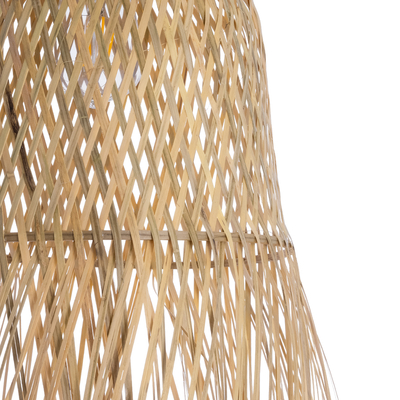 GloboStar® MANILA 01713 Boho Κρεμαστό Φωτιστικό Πλέγμα Μονόφωτο 1 x E27 IP20 Μπεζ Ξύλο - Μ25 x Π25 x Υ60cm