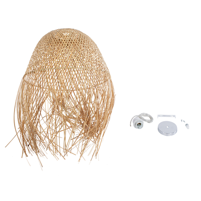 GloboStar® MANILA 01714 Boho Κρεμαστό Φωτιστικό Πλέγμα Μονόφωτο 1 x E27 IP20 Μπεζ Ξύλο - Μ45 x Π45 x Υ60cm