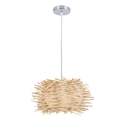 GloboStar® MINORCA 01729 Boho Κρεμαστό Φωτιστικό Ανάρτηση Μονόφωτο 1 x E27 IP20 Μπεζ Ξύλο - Μ30 x Π30 x Υ18cm