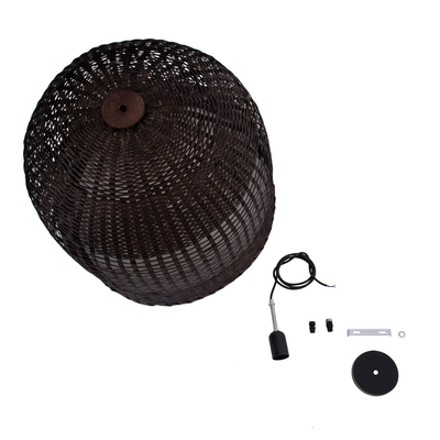 GloboStar® BORA-BORA 01736 Boho Κρεμαστό Φωτιστικό Καμπάνα Μονόφωτο 1 x E27 IP20 Καφέ Ξύλο - Μ42 x Π42 x Y44cm