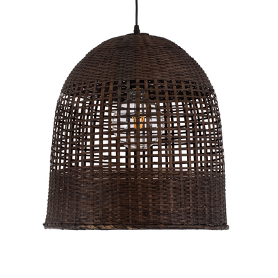 GloboStar® BORA-BORA 01736 Boho Κρεμαστό Φωτιστικό Καμπάνα Μονόφωτο 1 x E27 IP20 Καφέ Ξύλο - Μ42 x Π42 x Y44cm