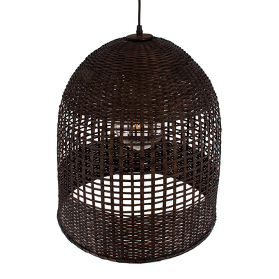 GloboStar® BORA-BORA 01736 Boho Κρεμαστό Φωτιστικό Καμπάνα Μονόφωτο 1 x E27 IP20 Καφέ Ξύλο - Μ42 x Π42 x Y44cm