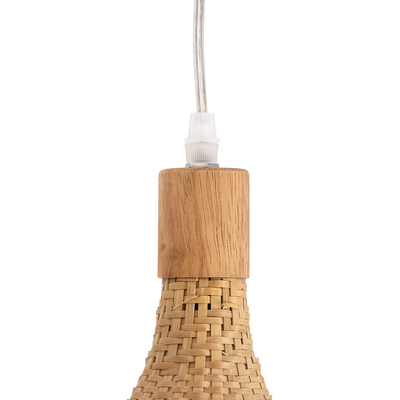 GloboStar® CUBA 01769 Boho Κρεμαστό Φωτιστικό Ανάρτηση Μονόφωτο 1 x E27 IP20 Μπεζ Ξύλο - Μ100 x Π100 x Υ55cm