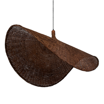 GloboStar® CUBA 01770 Boho Κρεμαστό Φωτιστικό Ανάρτηση Μονόφωτο 1 x E27 IP20 Καφέ Ξύλο - Μ100 x Π100 x Y55cm