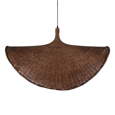 GloboStar® CUBA 01770 Boho Κρεμαστό Φωτιστικό Ανάρτηση Μονόφωτο 1 x E27 IP20 Καφέ Ξύλο - Μ100 x Π100 x Y55cm