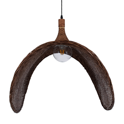 GloboStar® CUBA 01770 Boho Κρεμαστό Φωτιστικό Ανάρτηση Μονόφωτο 1 x E27 IP20 Καφέ Ξύλο - Μ100 x Π100 x Y55cm