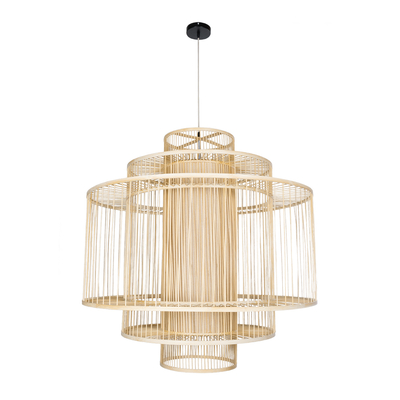 GloboStar® HIBISCUS 01780 Boho Κρεμαστό Φωτιστικό Πλέγμα Μονόφωτο 1 x E27 IP20 Μπεζ Ξύλο - Μ100 x Π100 x Y100cm