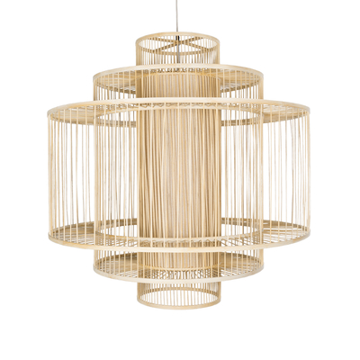 GloboStar® HIBISCUS 01780 Boho Κρεμαστό Φωτιστικό Πλέγμα Μονόφωτο 1 x E27 IP20 Μπεζ Ξύλο - Μ100 x Π100 x Y100cm