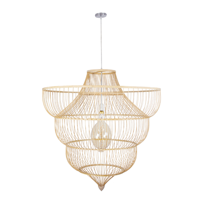 GloboStar® HIBISCUS 01781 Boho Κρεμαστό Φωτιστικό Πλέγμα Μονόφωτο 1 x E27 IP20 Μπεζ Ξύλο - Μ100 x Π100 x Υ100cm