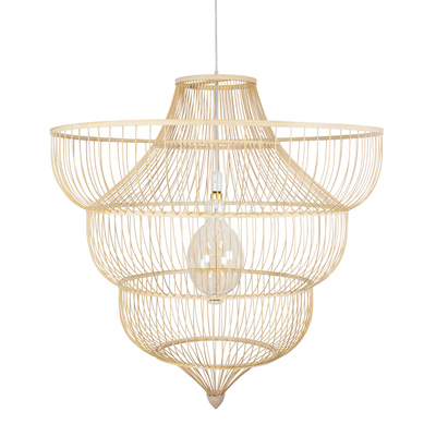 GloboStar® HIBISCUS 01781 Boho Κρεμαστό Φωτιστικό Πλέγμα Μονόφωτο 1 x E27 IP20 Μπεζ Ξύλο - Μ100 x Π100 x Υ100cm