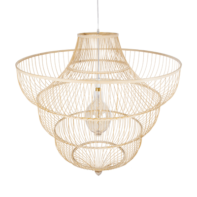 GloboStar® HIBISCUS 01781 Boho Κρεμαστό Φωτιστικό Πλέγμα Μονόφωτο 1 x E27 IP20 Μπεζ Ξύλο - Μ100 x Π100 x Υ100cm