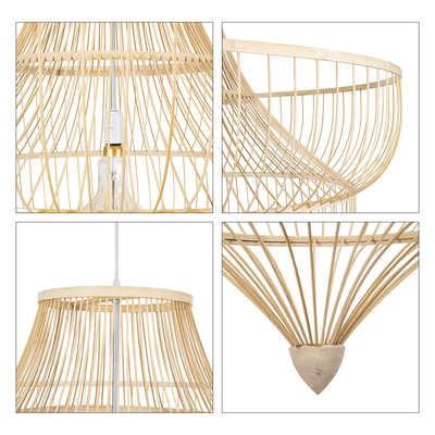 GloboStar® HIBISCUS 01781 Boho Κρεμαστό Φωτιστικό Πλέγμα Μονόφωτο 1 x E27 IP20 Μπεζ Ξύλο - Μ100 x Π100 x Υ100cm