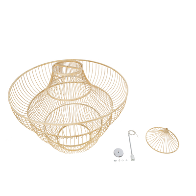 GloboStar® HIBISCUS 01781 Boho Κρεμαστό Φωτιστικό Πλέγμα Μονόφωτο 1 x E27 IP20 Μπεζ Ξύλο - Μ100 x Π100 x Υ100cm