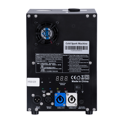 GloboStar® 51148 SIRENS Επαγγελματική Επιδαπέδια Μηχανή Cold Sparkle Machine - Fountain Εφέ με Άκαυστες Σπίθες 600W AC 220V-240V DMX512 Display on Body - Μαύρο - L18 x W16.5 x H24cm