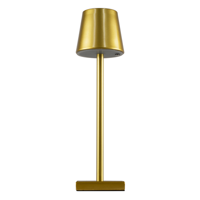 GloboStar® NEGA 60475 Μοντέρνο Επιτραπέζιο Φωτιστικό Πορτατίφ LED 2.2W 154lm 360° DC 5V Επαναφορτιζόμενο με Μπαταρία Li-ion 4000mAh - Διακόπτη Αφής - Θερμό Λευκό 2700K - Dimmable - D10 x H39cm - Χρυσό - 2 Years Warranty