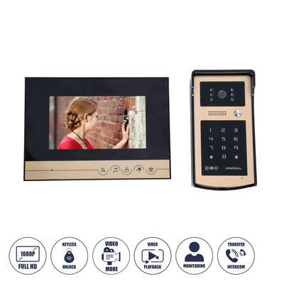 GloboStar® 86059 Σετ Θυροτηλεόρασης με Έγχρωμη Οθόνη Αφής 7 και Κάμερα 1080P HD & 4 Επαγωγικά Κλειδιά για Ηλεκτρονικές Κλειδαριές - Μαύρο - Χρυσό