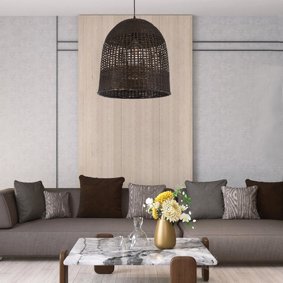 GloboStar® BORA-BORA 01736 Boho Κρεμαστό Φωτιστικό Καμπάνα Μονόφωτο 1 x E27 IP20 Καφέ Ξύλο - Μ42 x Π42 x Y44cm