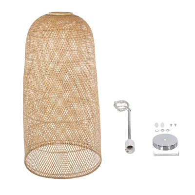 GloboStar® CALERO 00670 Boho Κρεμαστό Φωτιστικό Καμπάνα Μονόφωτο 1 x E27 IP20 Μπεζ Ξύλο - Μ60 x Π60 x Y120cm