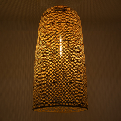 GloboStar® CALERO 00670 Boho Κρεμαστό Φωτιστικό Καμπάνα Μονόφωτο 1 x E27 IP20 Μπεζ Ξύλο - Μ60 x Π60 x Y120cm