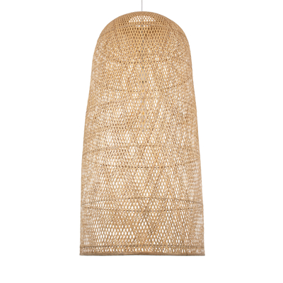 GloboStar® CALERO 00670 Boho Κρεμαστό Φωτιστικό Καμπάνα Μονόφωτο 1 x E27 IP20 Μπεζ Ξύλο - Μ60 x Π60 x Y120cm