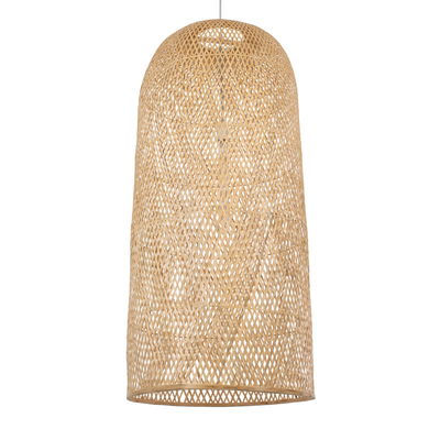 GloboStar® CALERO 00671 Boho Κρεμαστό Φωτιστικό Καμπάνα Μονόφωτο 1 x E27 IP20 Μπεζ Ξύλο - Μ50 x Π50 x Y110cm