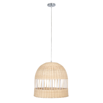 GloboStar® LUCIA 01725 Boho Κρεμαστό Φωτιστικό Πλέγμα Μονόφωτο 1 x E27 IP20 Μπεζ Ξύλο - Μ40 x Π40 x Y34cm