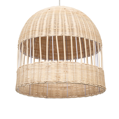 GloboStar® LUCIA 01725 Boho Κρεμαστό Φωτιστικό Πλέγμα Μονόφωτο 1 x E27 IP20 Μπεζ Ξύλο - Μ40 x Π40 x Y34cm