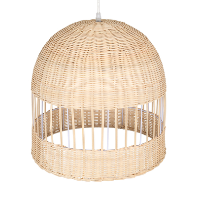 GloboStar® LUCIA 01725 Boho Κρεμαστό Φωτιστικό Πλέγμα Μονόφωτο 1 x E27 IP20 Μπεζ Ξύλο - Μ40 x Π40 x Y34cm
