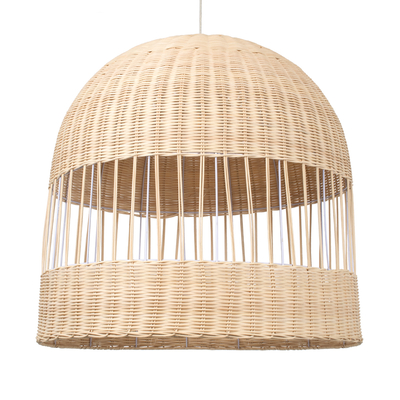 GloboStar® LUCIA 01726 Boho Κρεμαστό Φωτιστικό Πλέγμα Μονόφωτο 1 x E27 IP20 Μπεζ Ξύλο - Μ60 x Π60 x Y60cm